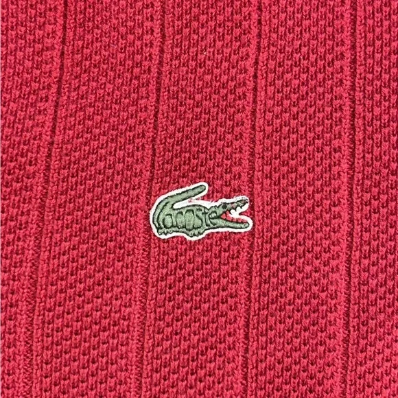 Vintage Chemise Lacoste Izod V Neck Sweater Large Burgundy Red Excellent - Picture 2 of 7